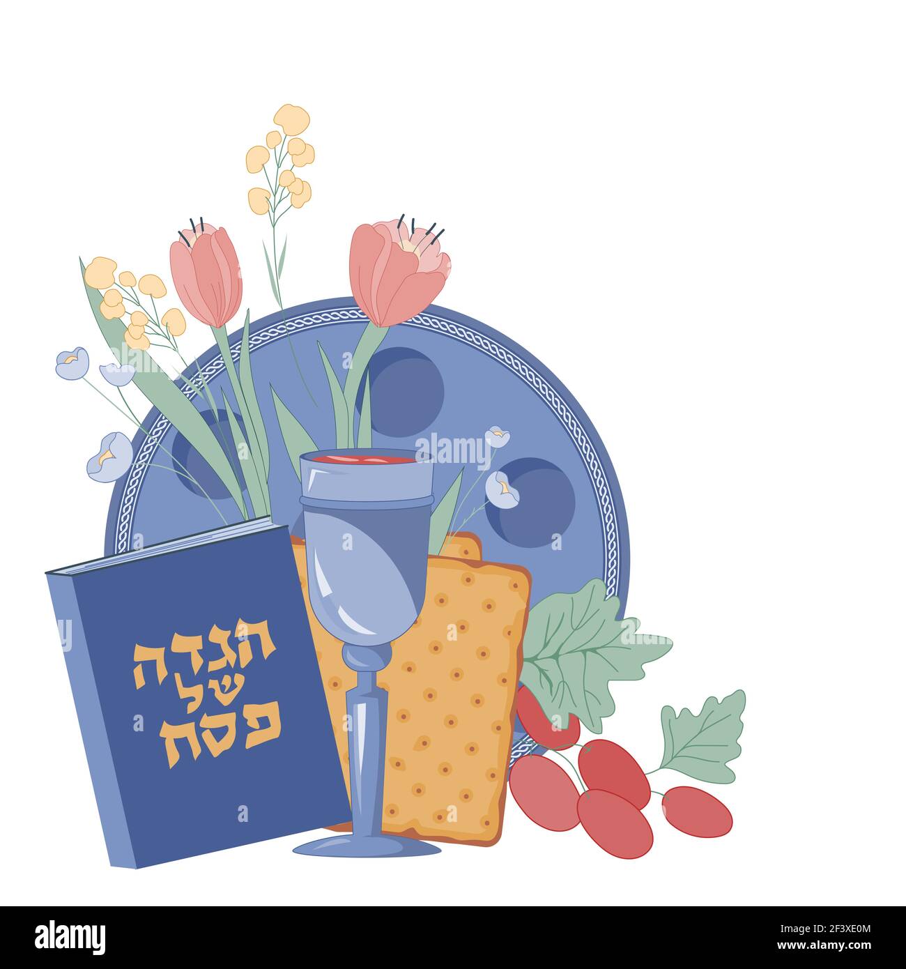 Jewish Passover festival items flat vector illustration isolated on ...