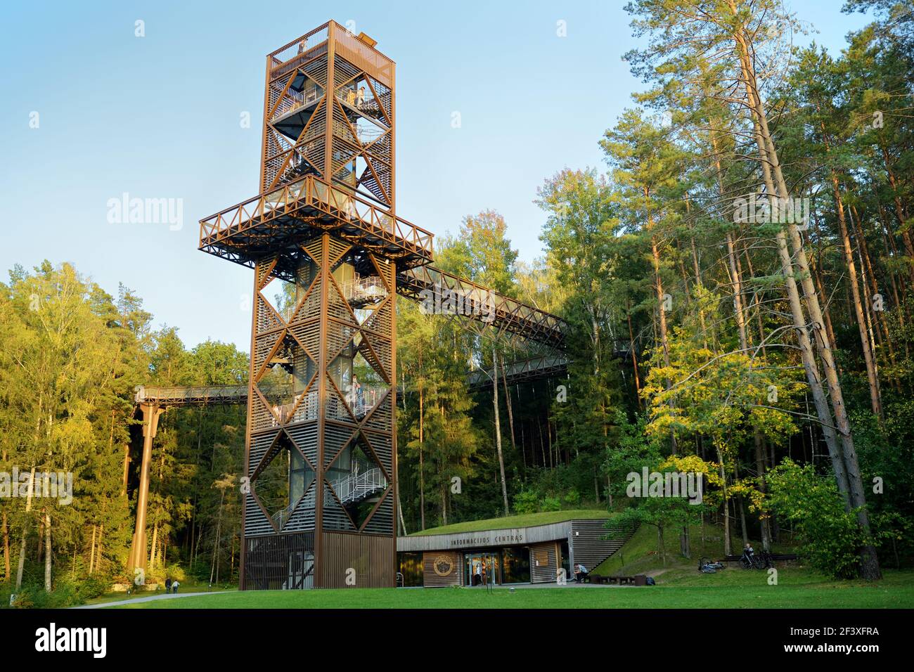 ANYKSCIAI, LITHUANIA - SEPTEMBER 10, 2020: Laju takas, tree-canopy trail complex with a walkway, an information center and observation tower, located Stock Photo