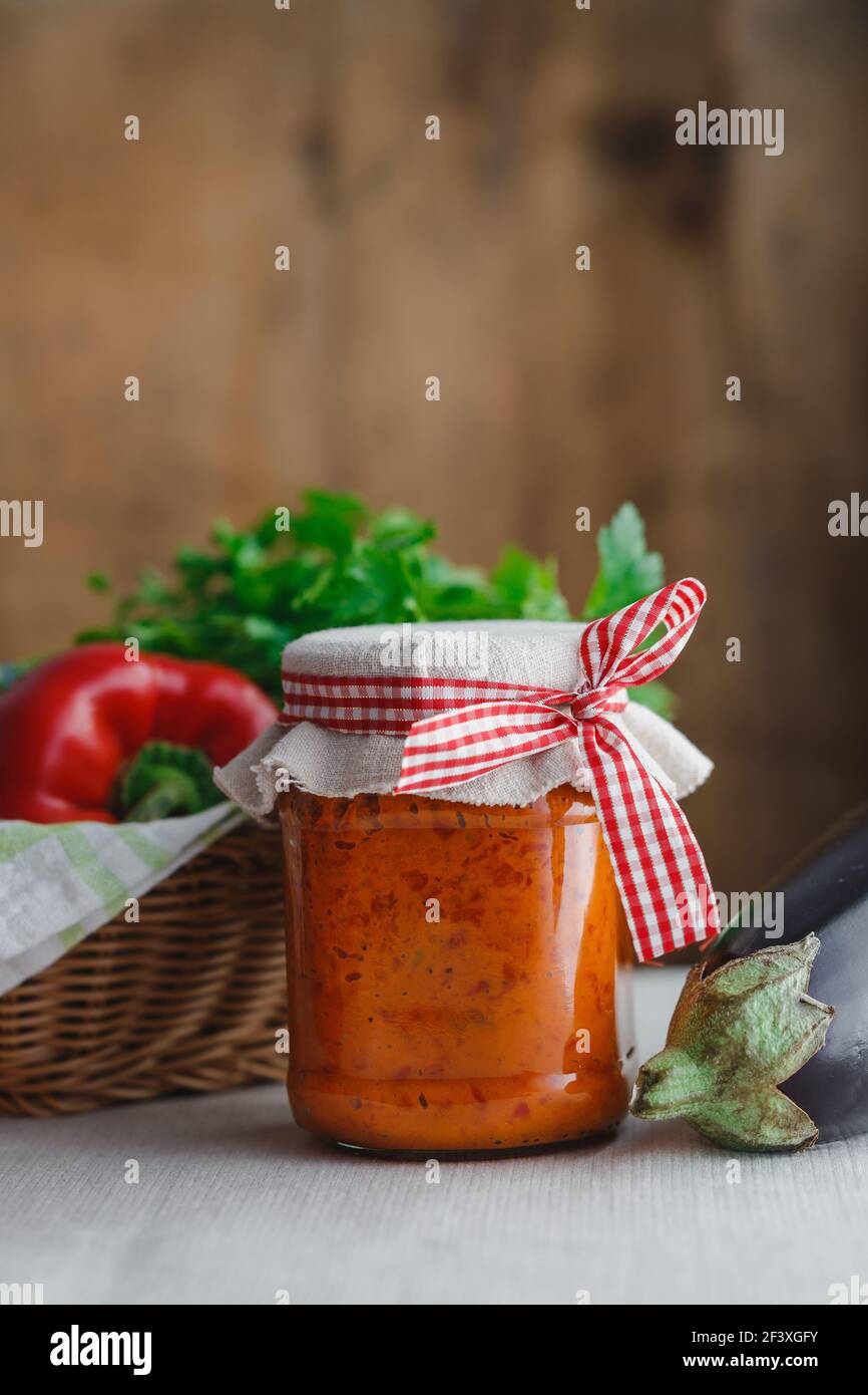 Ajvar, a delicious roasted red pepper and eggplant dish Stock Photo