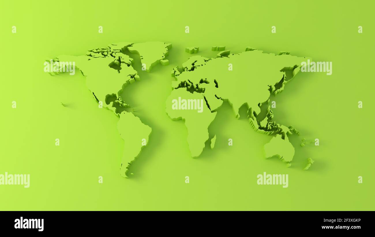 World map on green background. 3d illustration Stock Photo - Alamy