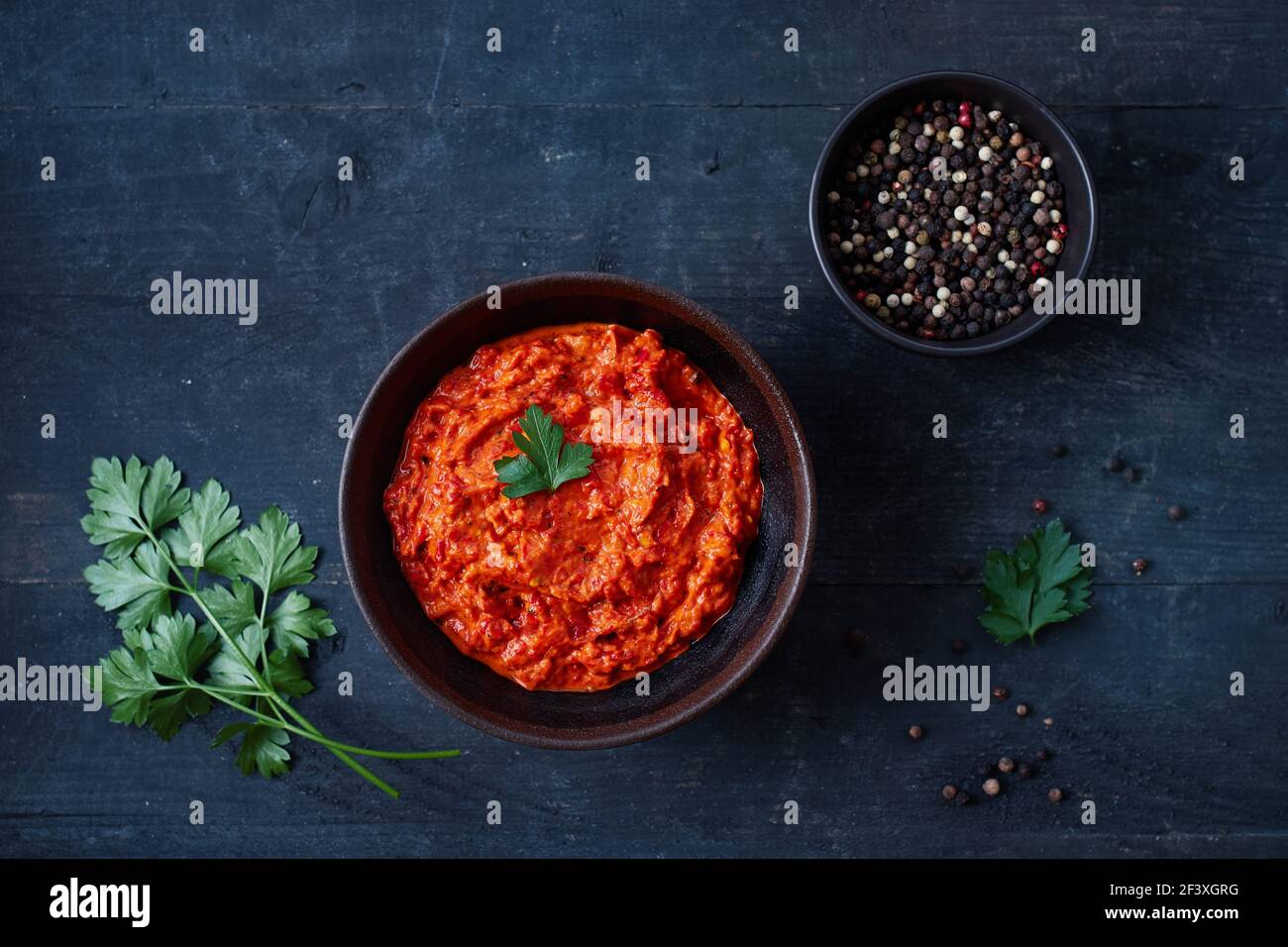 Ajvar (spicy pepper sauce from the Balkans) in a bowl Stock Photo