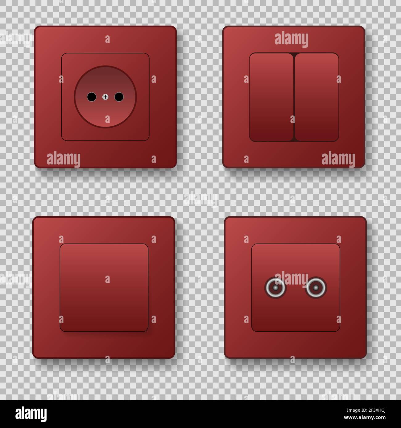 Red Sockets and switches on a transparent background. vector