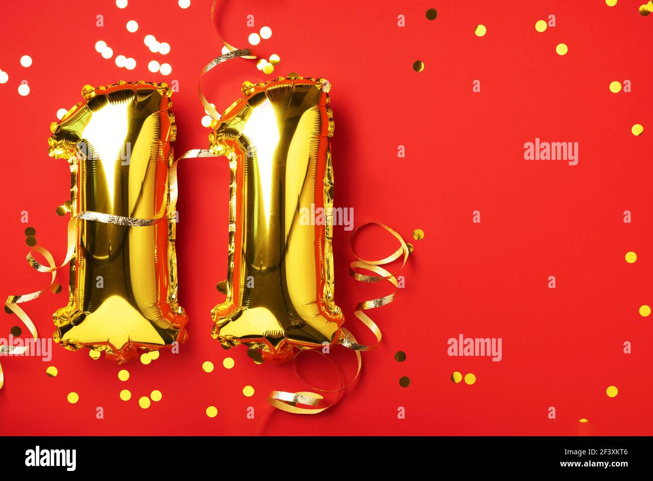 Gold Foil Balloon Number Digit Eleven Birthday Greeting Card Inscription 11 Anniversary Celebration Event Banner Stylish Golden Numeral Bright Stock Photo Alamy