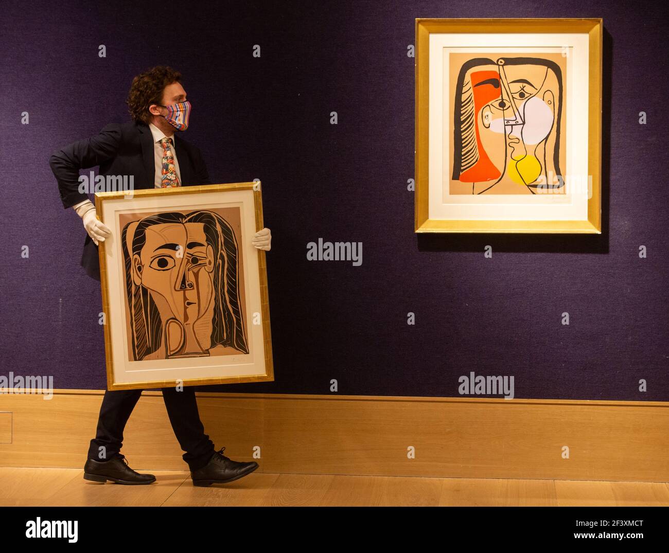London, UK. 18th Mar, 2021. 'Jacqueline au Bandeau de Face', 1962 (left)  est £60,000-80,000 and 'Portrait de Jacqueline aux Cheveux Lisses', 1962,  est £90,000-£120,000 by Pablo Picasso. This is part of the '