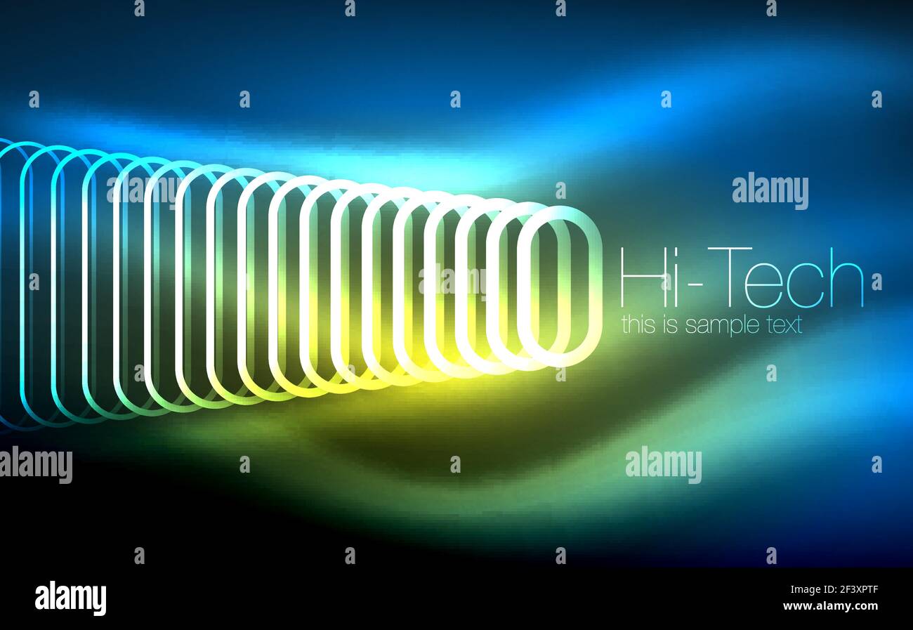 Glowing ellipses dark background, waves and swirl, neon light effect, shiny vector magic effects. Glowing ellipses dark background, waves and swirl, neon light effect, shiny magic effects. Vector illustration Stock Vector
