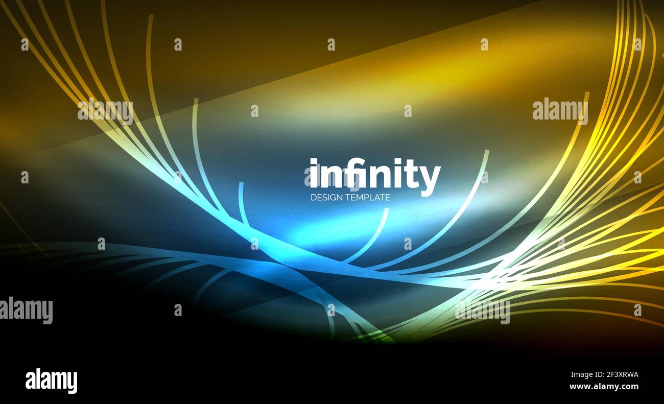 Abstract wave on dark background, shiny glowing neon digital background ...