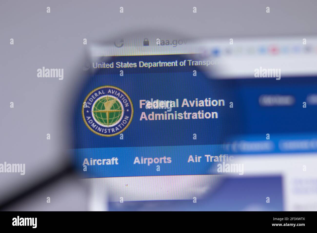 New York, USA - 18 March 2021: Federal Aviation Administration Faa.gov company logo icon on website, Illustrative Editorial Stock Photo