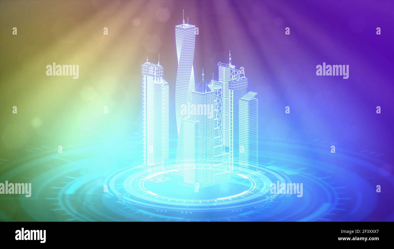 mesh city district 3d renders, cg 3d illustration of industry Stock ...