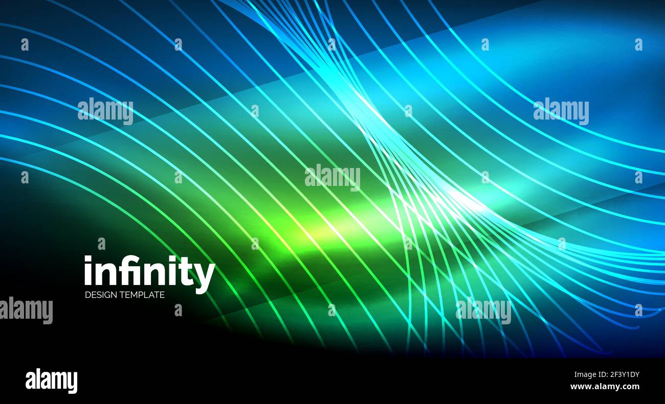Abstract wave on dark background, shiny glowing neon digital background ...
