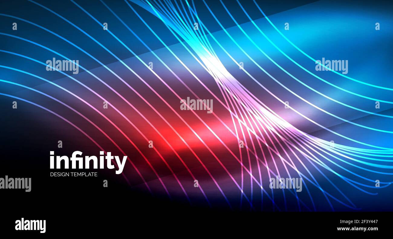Abstract wave on dark background, shiny glowing neon digital background ...