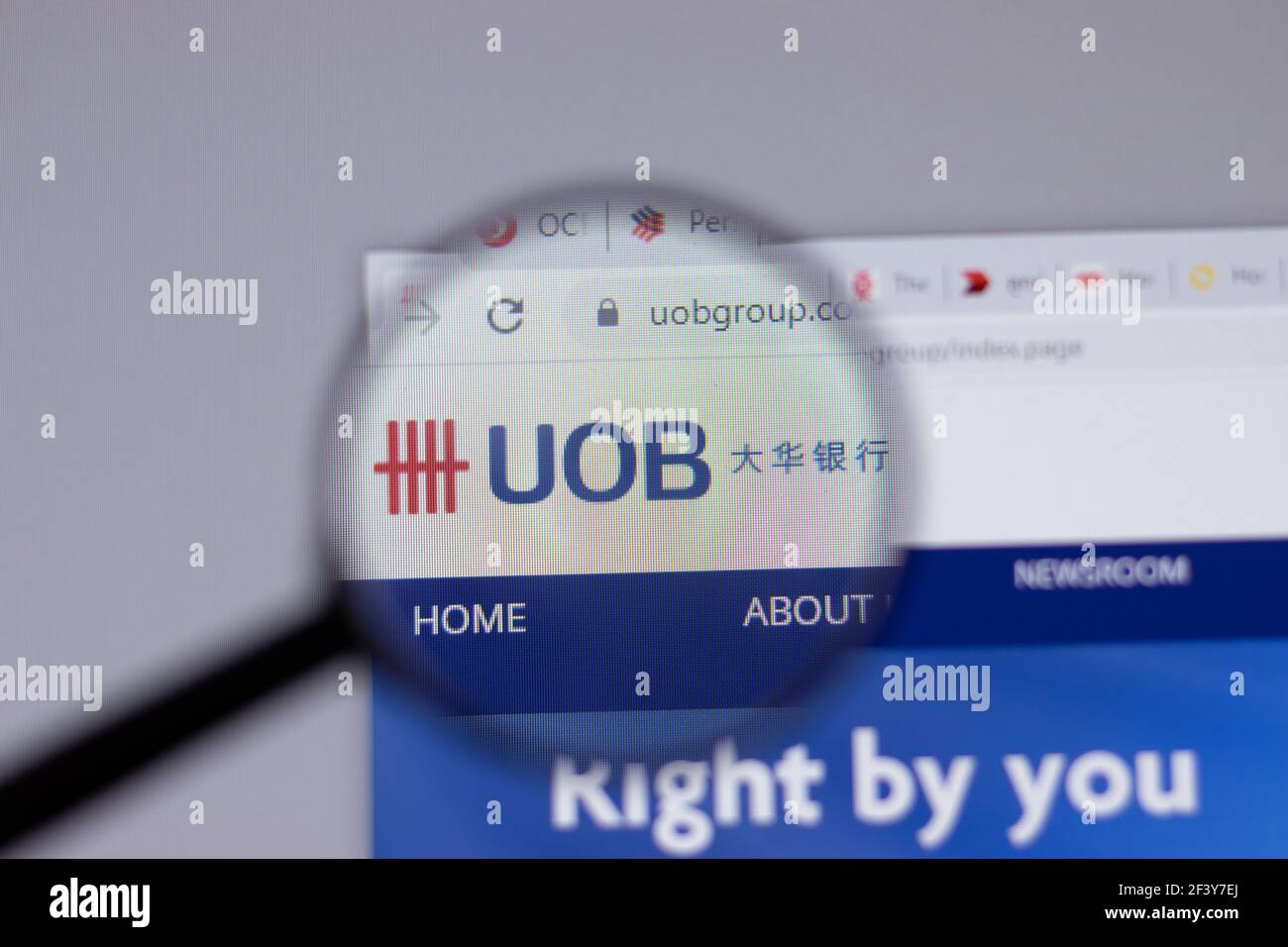 New York, USA - 18 March 2021: United Overseas Bank UOB company logo icon on website, Illustrative Editorial Stock Photo