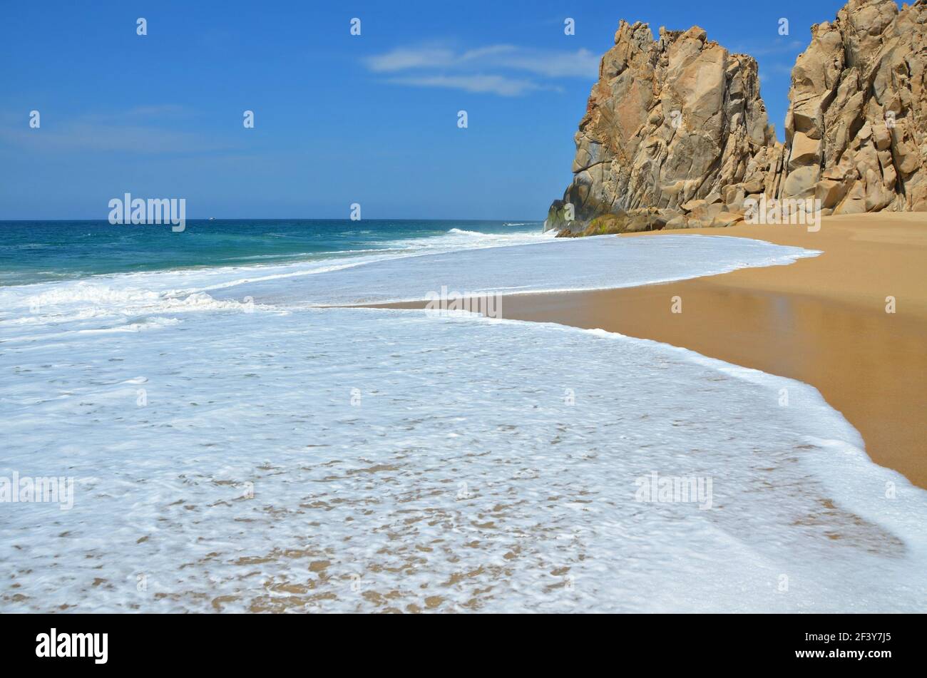 Seascape with scenic view of Playa del Amor, a hidden sandy beach of ...