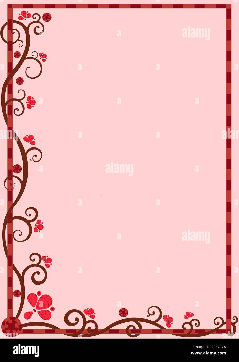 A stripe design frame on a pink vertical background with swirls and flowers  Stock Photo - Alamy, image size:919x1390
