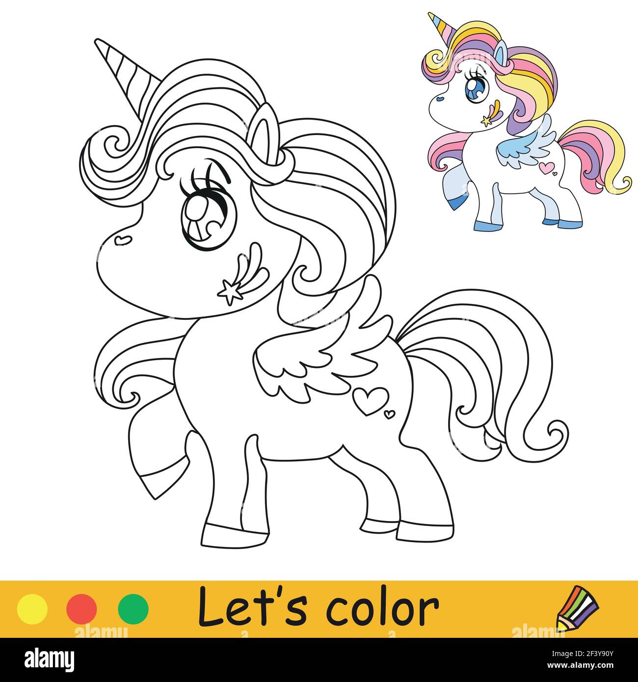 cute kawaii unicorn with rainbow mane coloring book page with colorful template vector cartoon illustration isolated on white for coloring book pre stock vector image art alamy