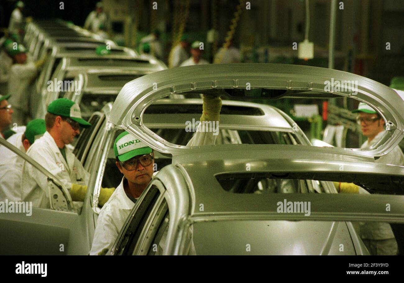 The assembly line of the new  Honda Civic Sept 2001  production line at  new plant in Swindon. Stock Photo