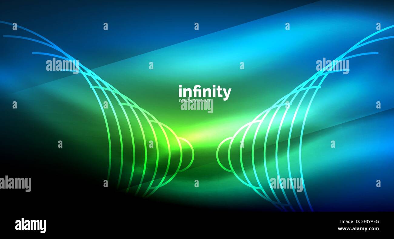 Abstract wave on dark background, shiny glowing neon digital background ...