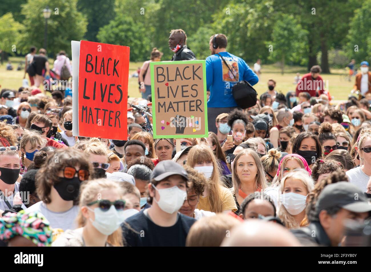End Racism Protest Anti-racism campaigners with signs, at the Black Lives Matter ...