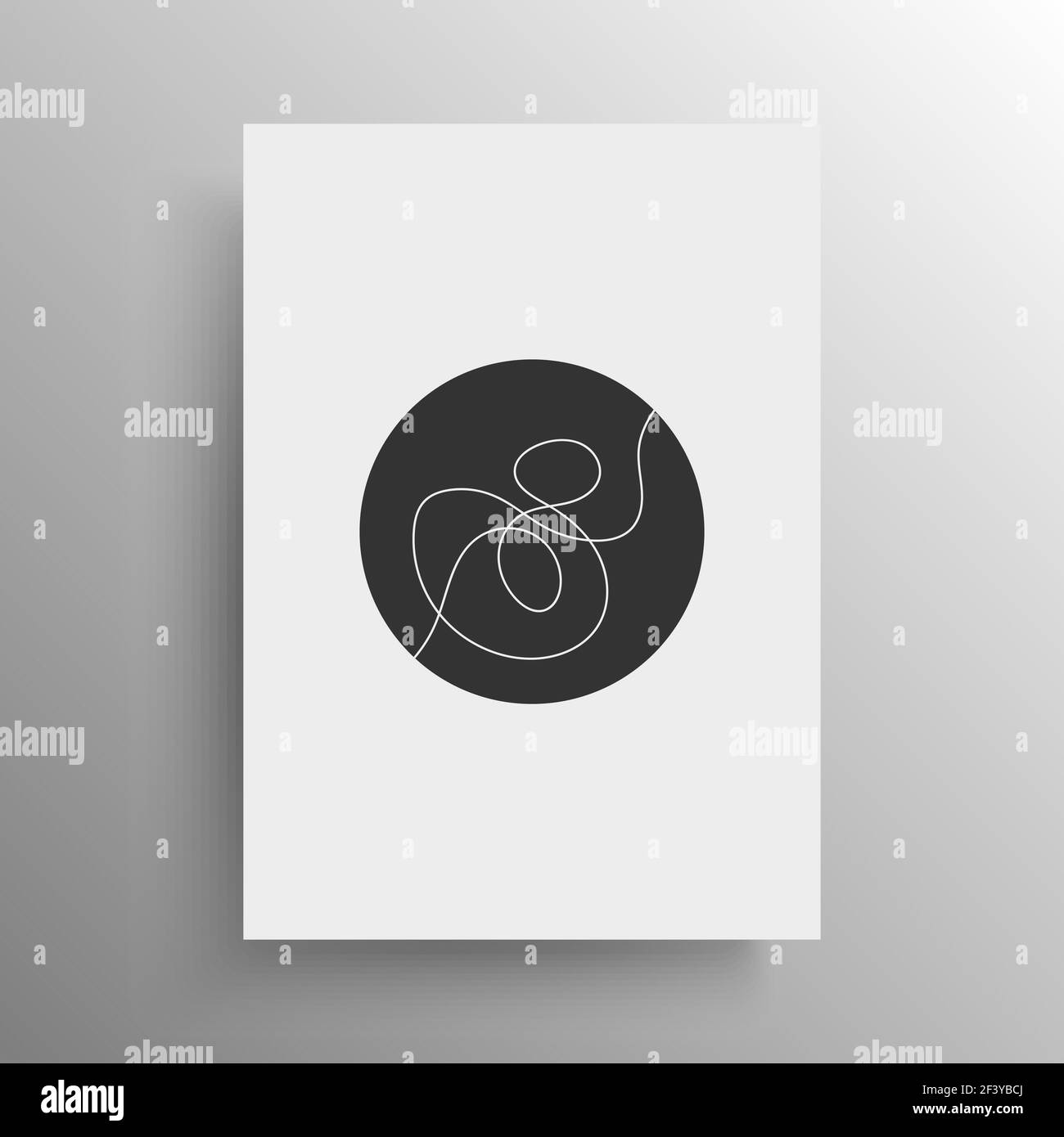 Minimalist abstract white continuous line art in the black circle for ...