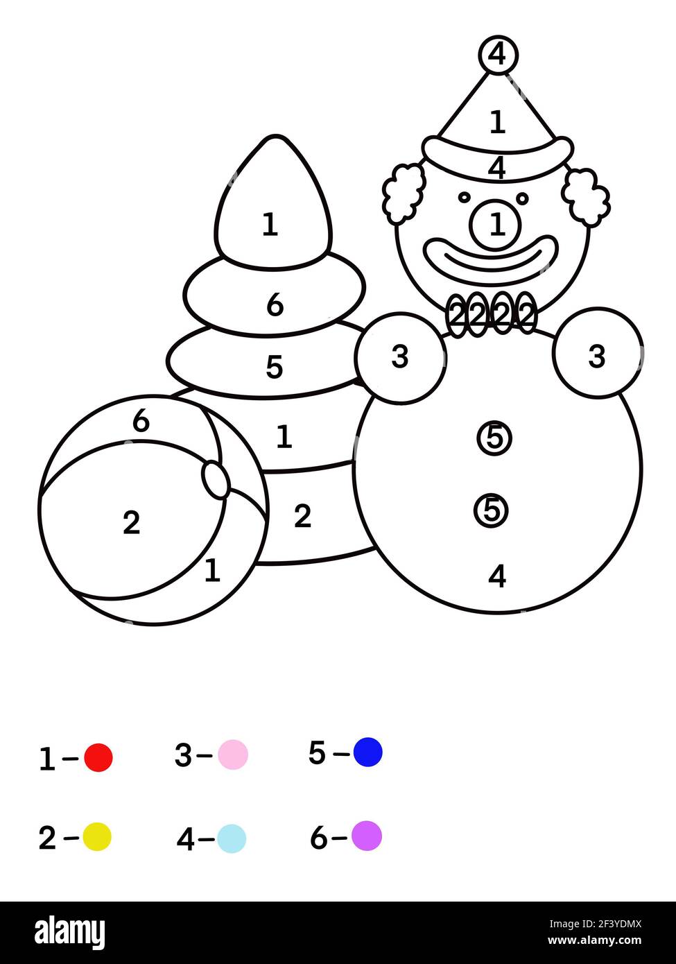 A vertical coloring page for kids with numbers, toys, and clown Stock ...