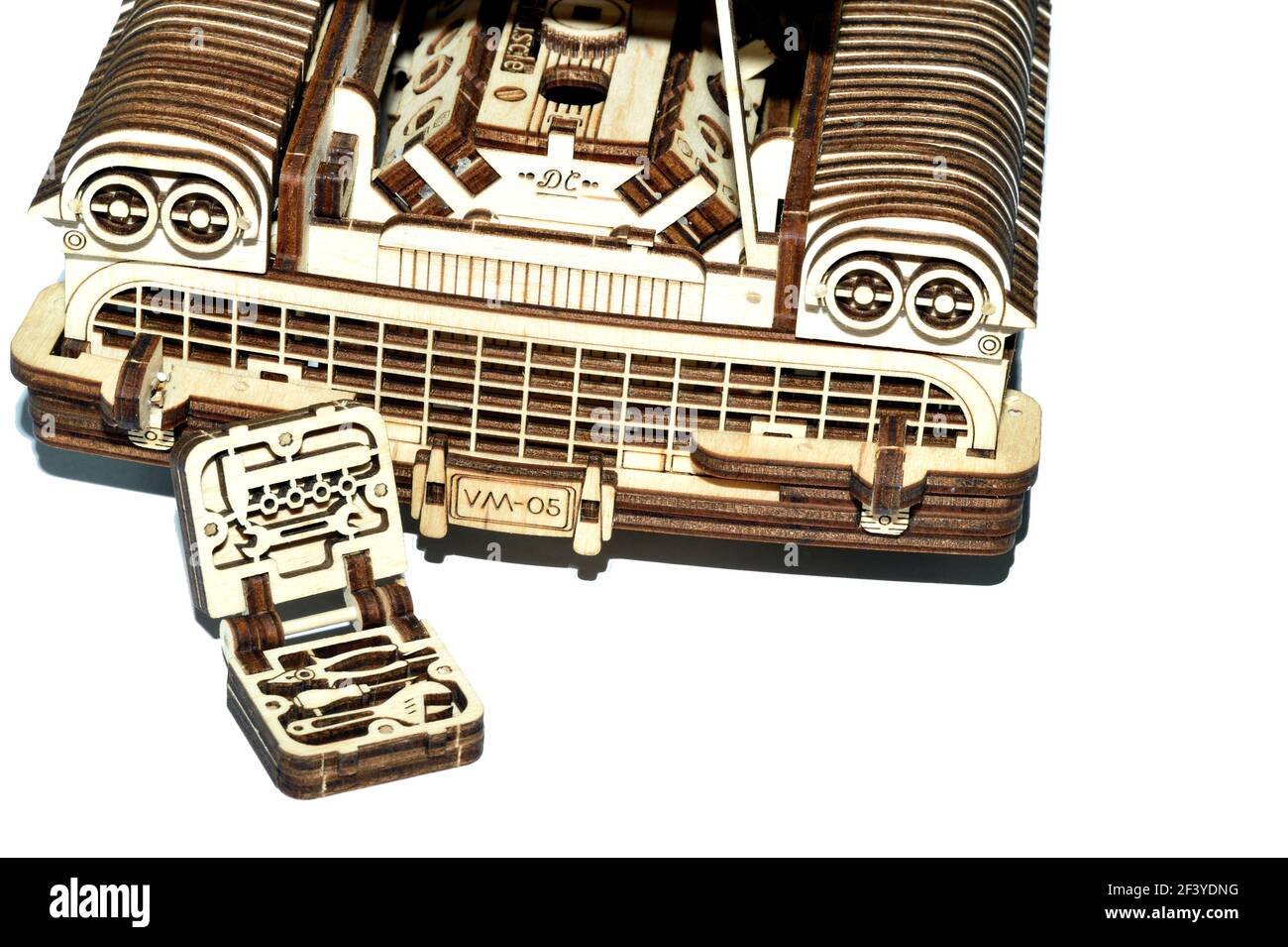 Wooden model car depicting breakdown scenes Stock Photo