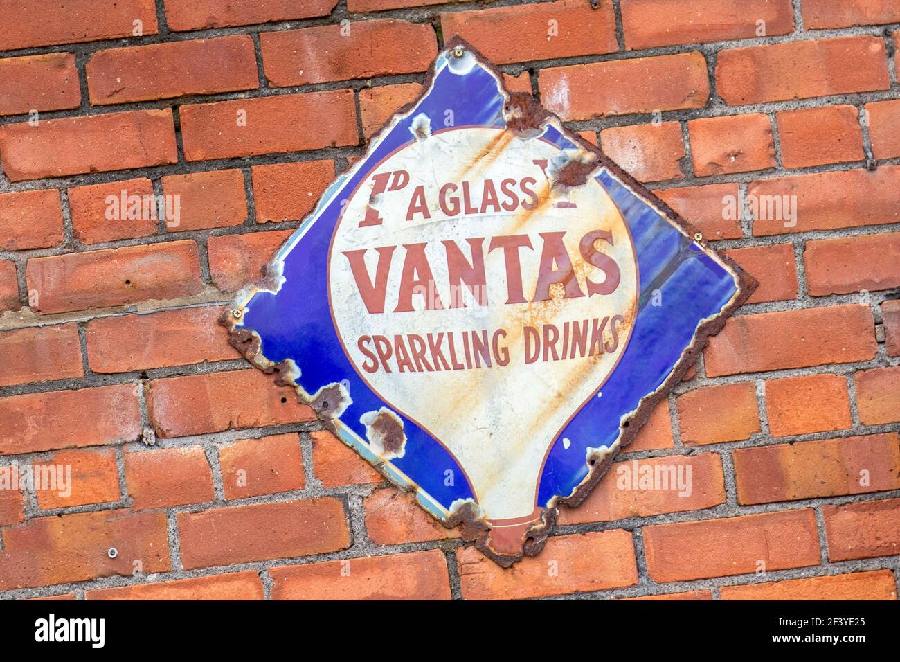 Old penny a glass Vantas Sparkling Drinks metal sign, UK Stock Photo