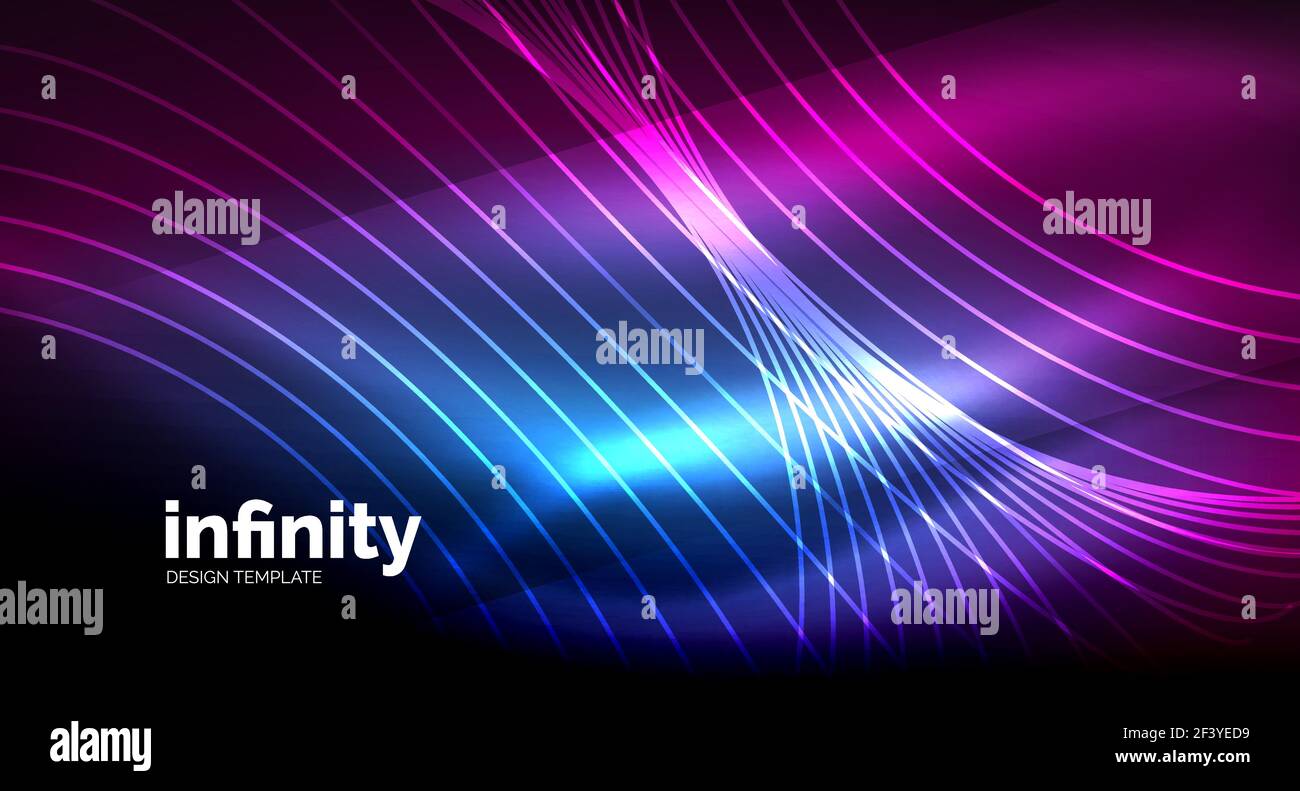 Abstract wave on dark background, shiny glowing neon digital background ...