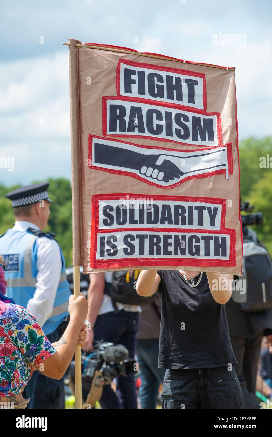 End Racism Protest Anti-racism campaign sign at the Black Lives Matter demonstration in ...