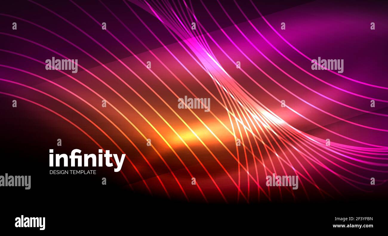 Abstract wave on dark background, shiny glowing neon digital background ...