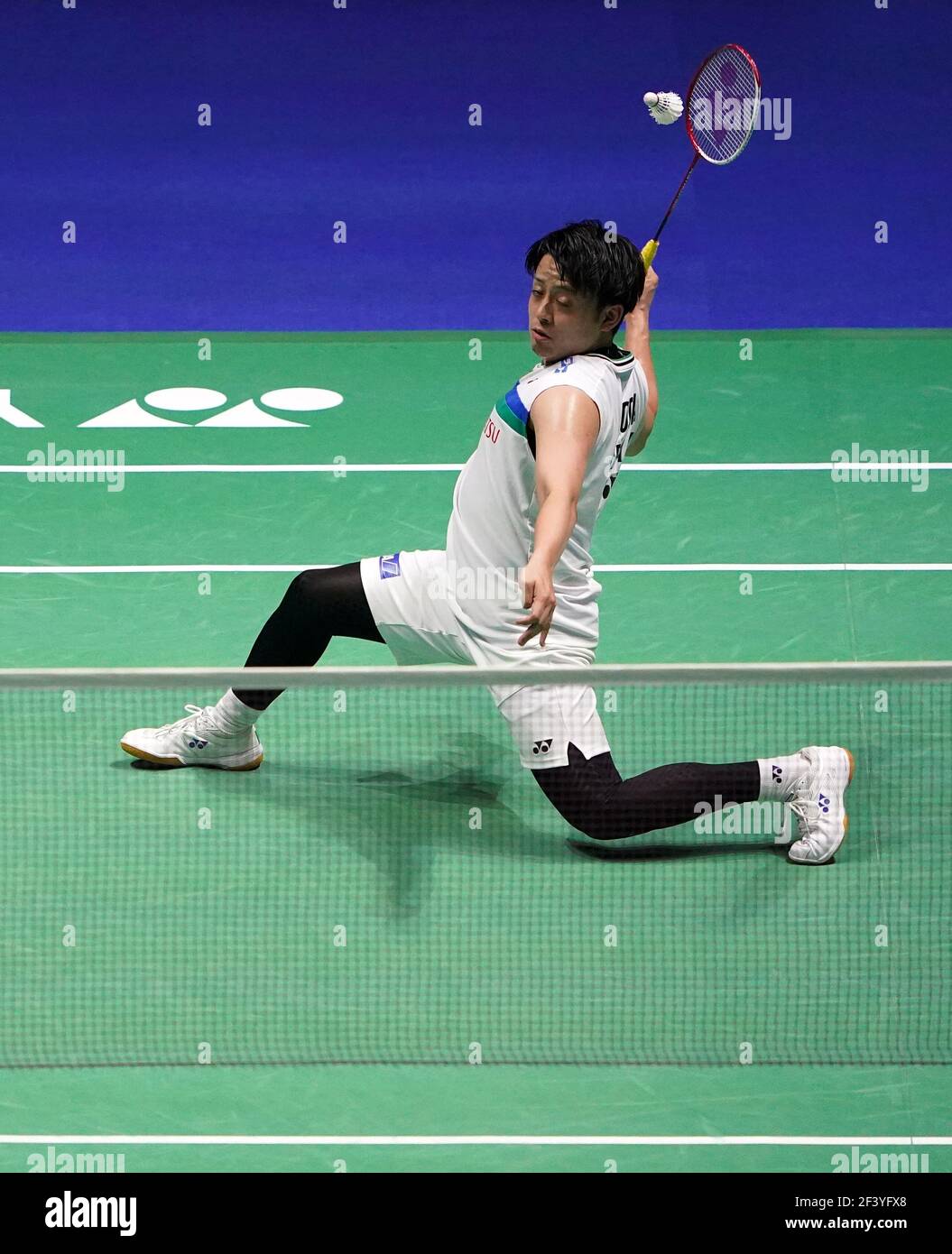 Japan's Akira Koga in action during their match against Japan's Keigo Sonoda and Takeshi Kamura on day two of the YONEX All England Open Badminton Championships at Utilita Arena Birmingham. Picture date: Thursday March 18, 2021. Stock Photo