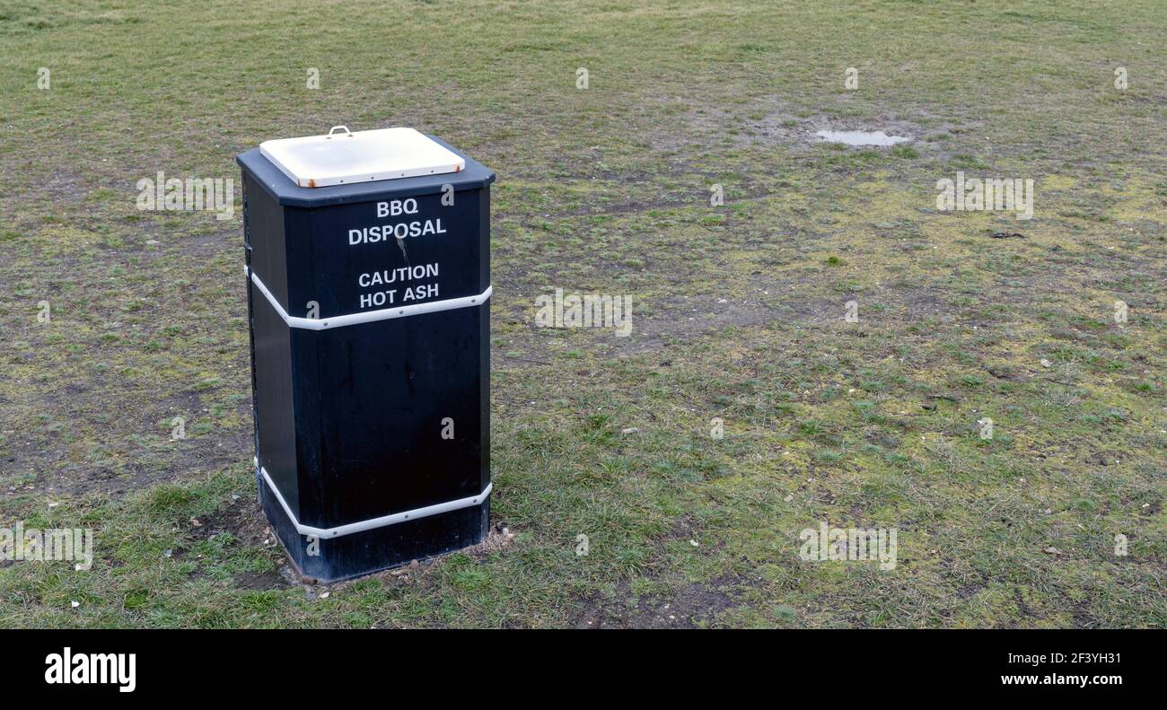Waste bin for BBQ Disposal on Southsea Common, Southsea, Portsmouth,  Hampshire, England, UK Stock Photo - Alamy
