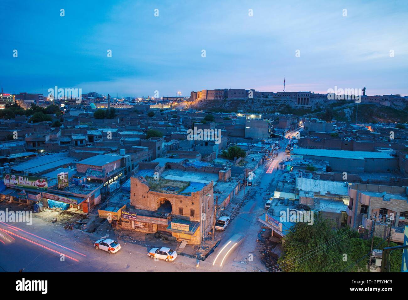 Iraq, Kurdistan, Erbil, Looking across old town towards The Citadel Stock Photo