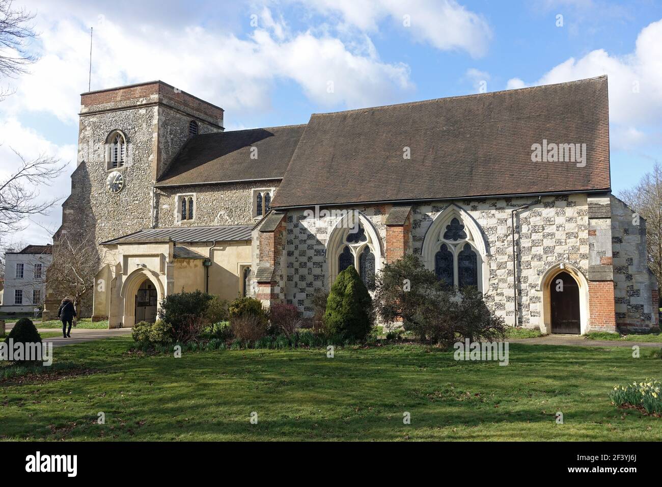 View of the Church of St Lawrence the Martyr in the Parish of Abbots Langley in Hertfordshire UK Stock Photo