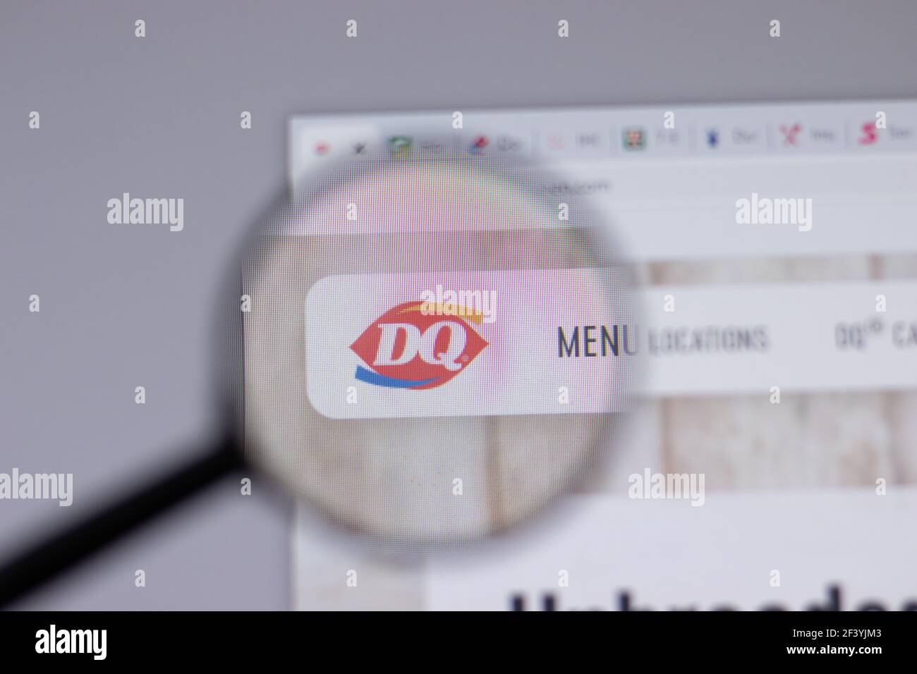 New York, USA 18 March 2021 DQ Dairy Queen company logo icon on