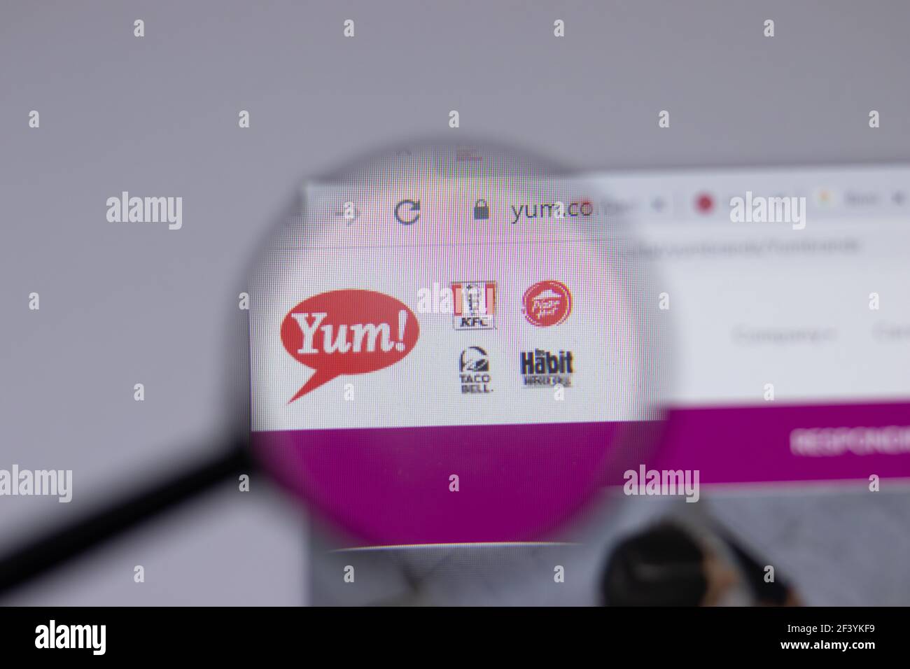 New York, USA - 18 March 2021: Yum Brands company logo icon on website, Illustrative Editorial Stock Photo