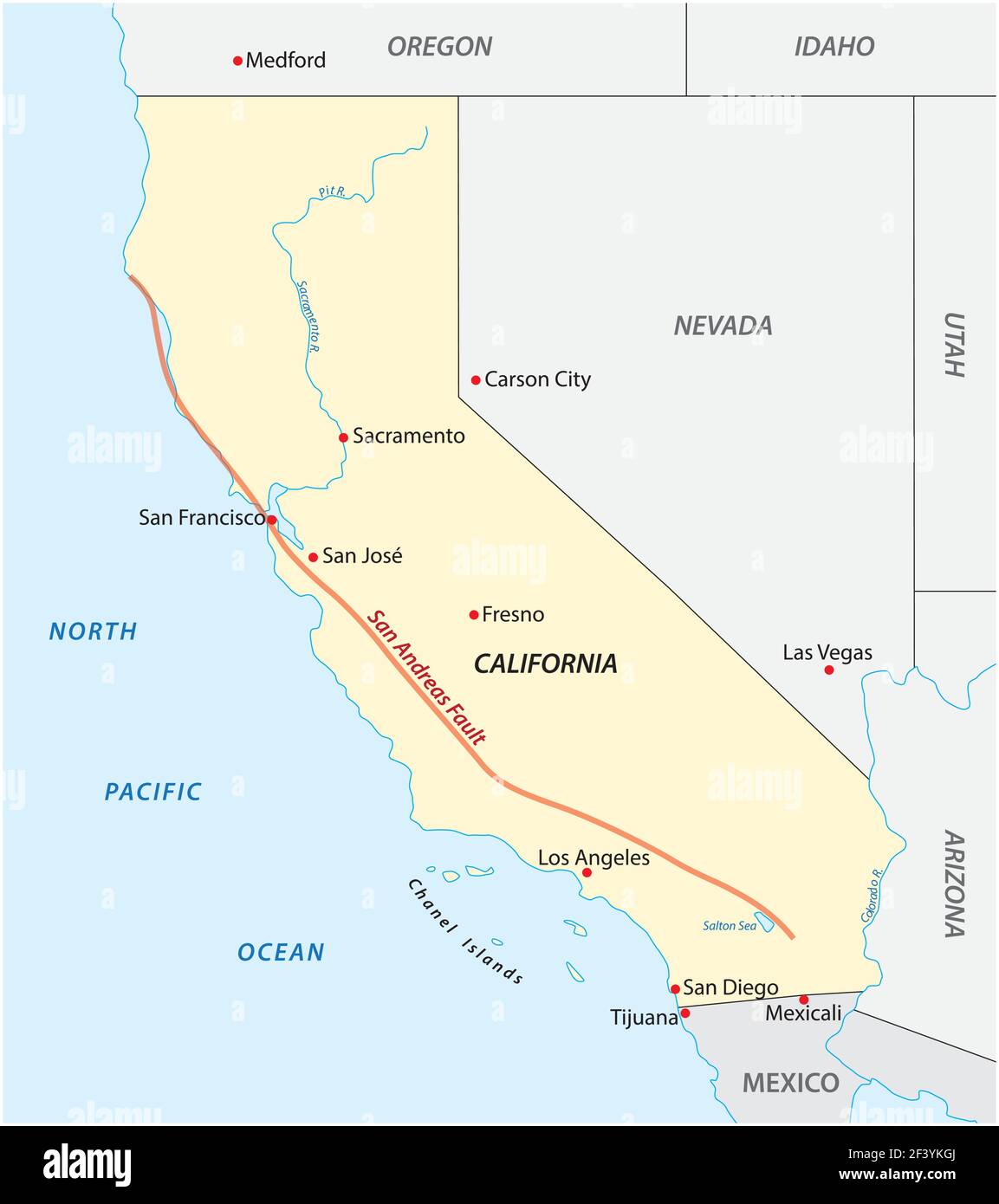 Vector map of Californias San Andreas Fault Stock Vector