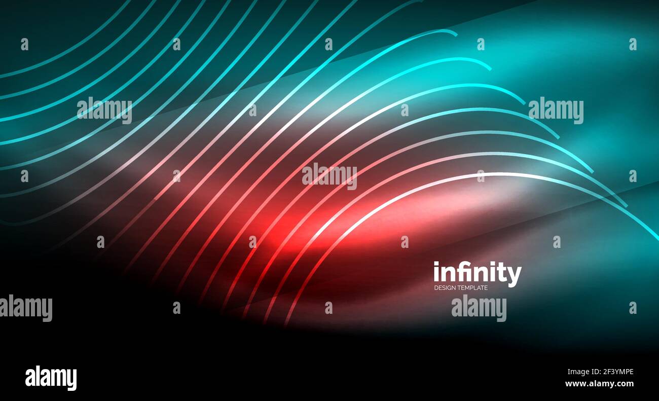 Abstract wave on dark background, shiny glowing neon digital background ...