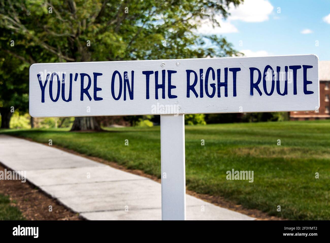 On the Right Route Motivational Sign Stock Photo