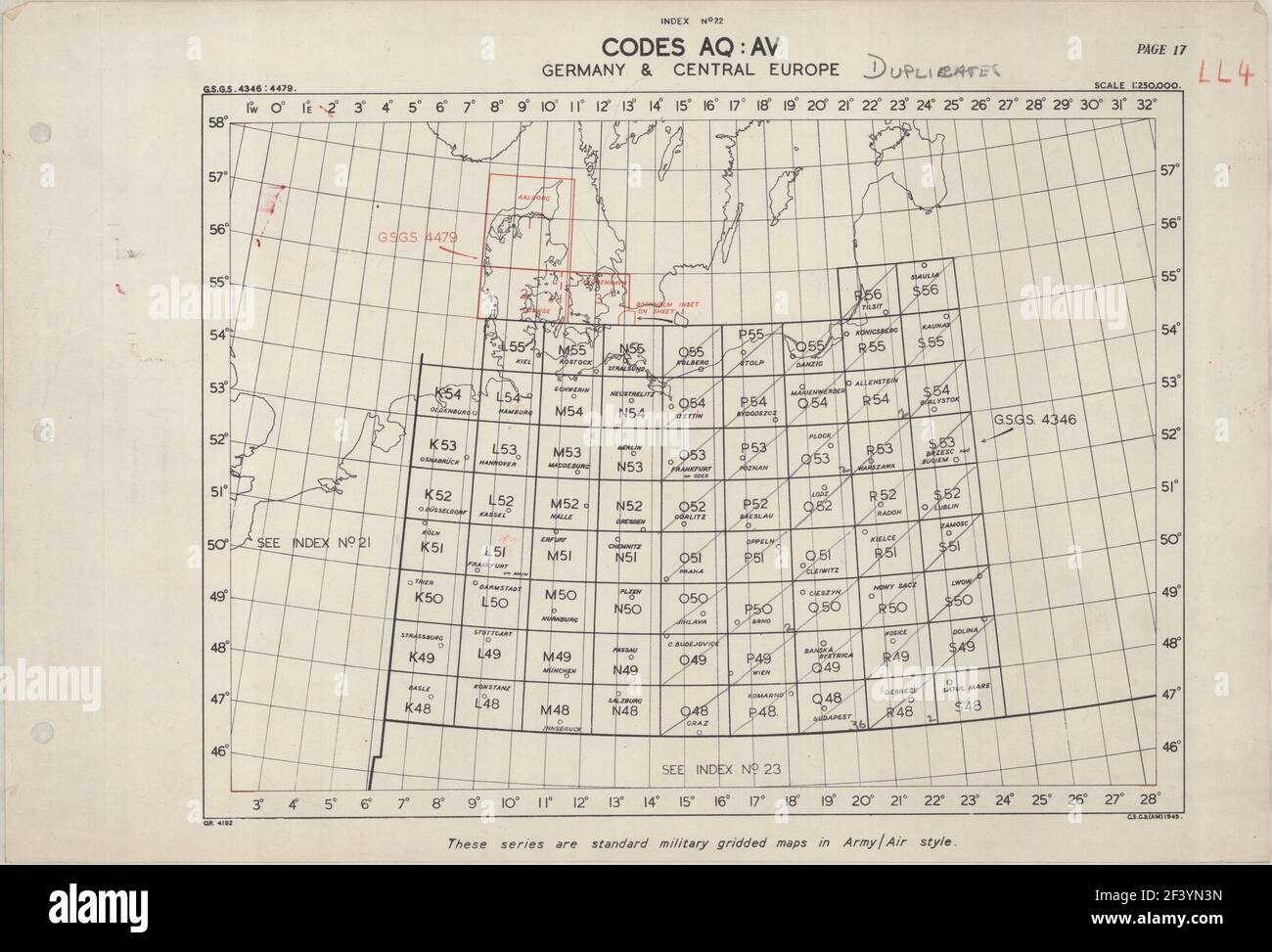 GERMANY AND CENTRAL EUROPE SHEET INDEX MAP 1945 Stock Photo