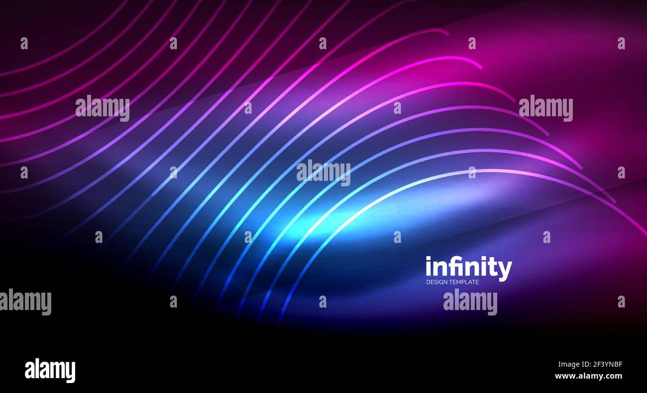 Abstract wave on dark background, shiny glowing neon digital background ...