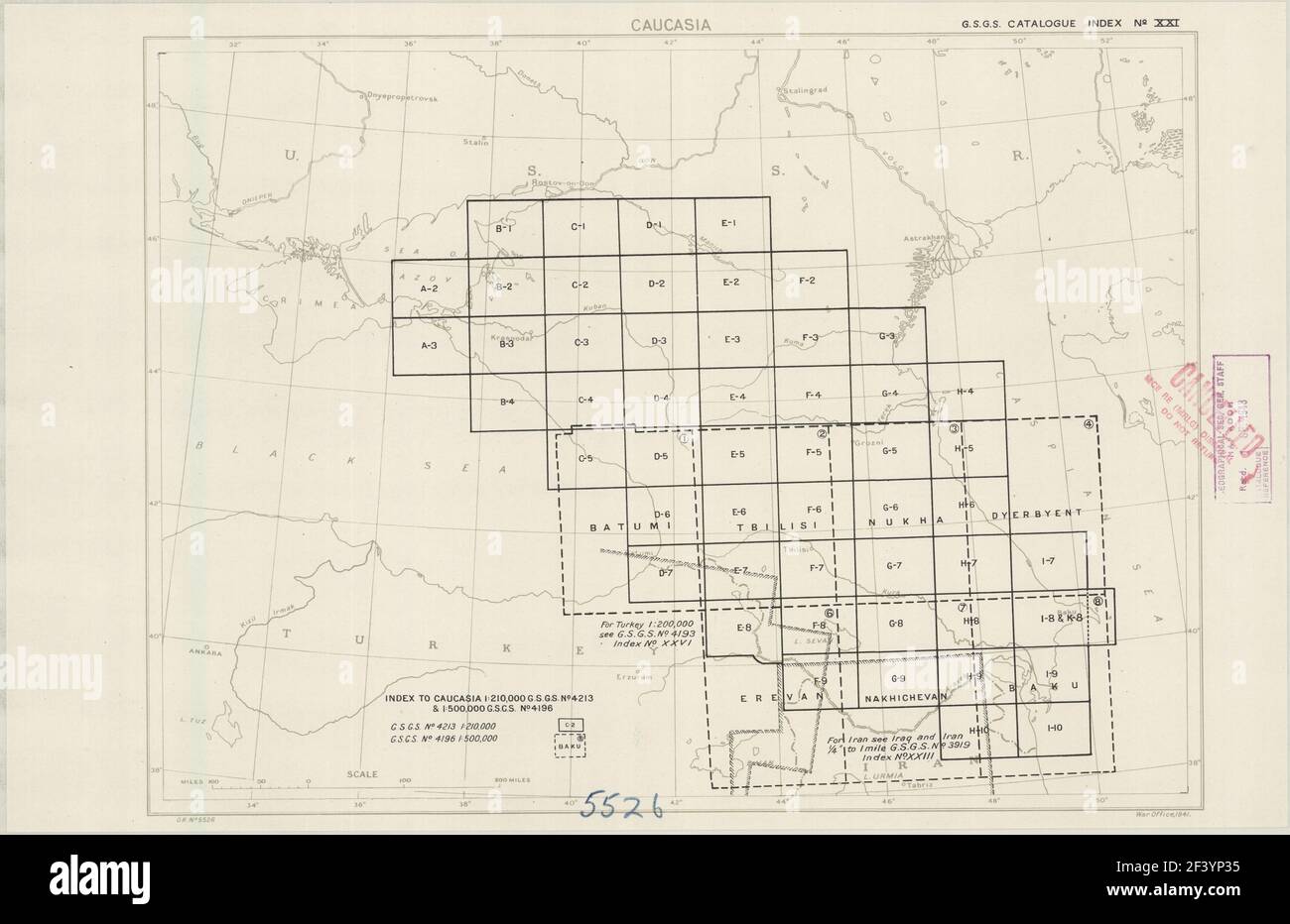 CAUCASIA INDEX SHEETS map 1941 Stock Photo