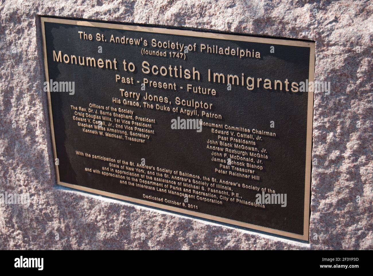The Scottish Memorial in I-95 Park commemorating The Scottish immigrants, Philadelphia Pennsylvania Stock Photo