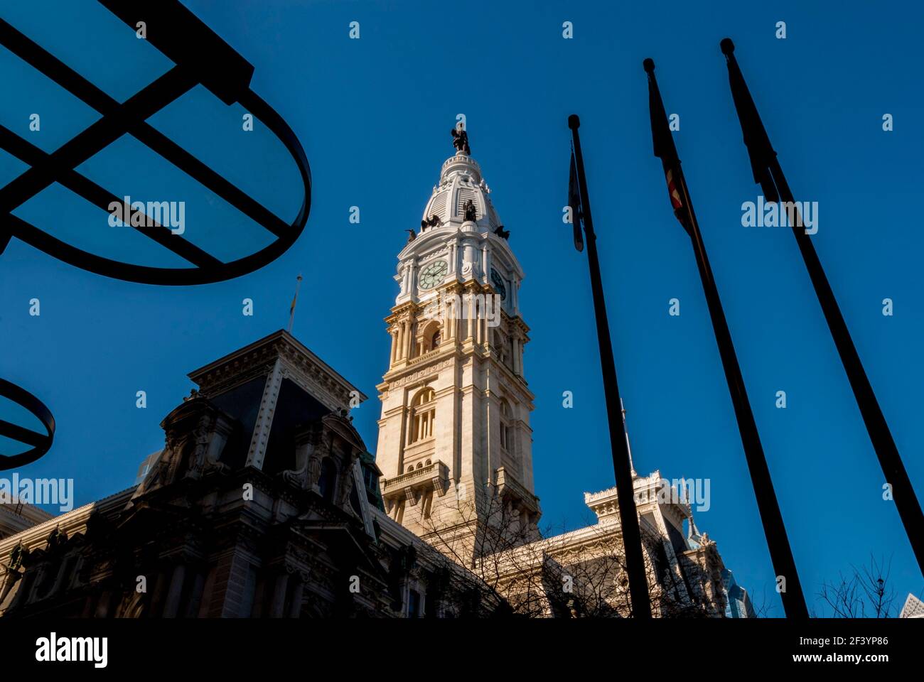 Looking up at he tower of City Hall Philadelphia Pennsylvania Stock Photo