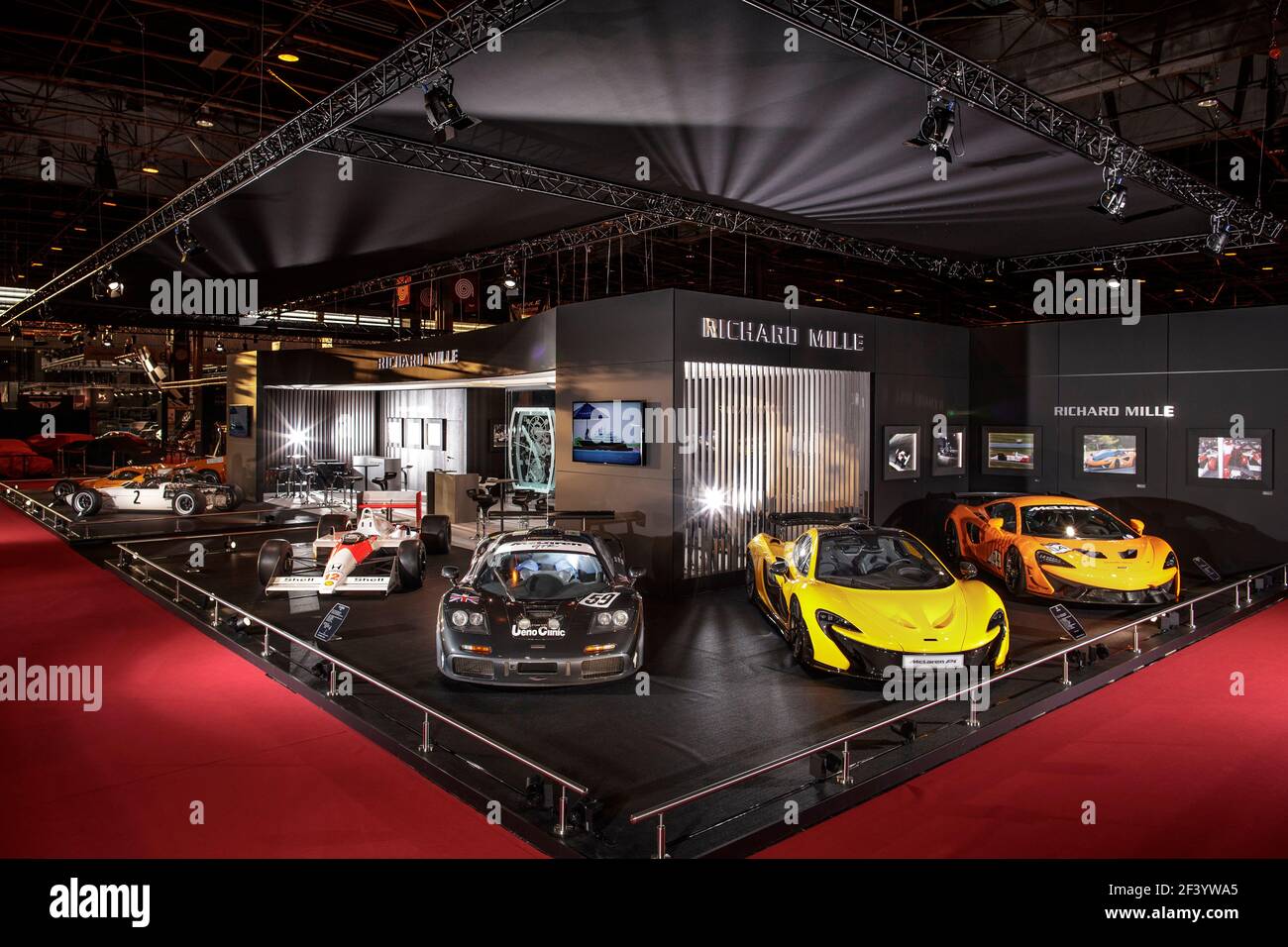 McLaren F1 MP4/4, F1 GTR, P1 and GT4 on the Richard Mille standduring the Retromobile Show, from February 6 to 11, 2018 at Paris, France - Photo Frederic Le Floc'h / DPPI Stock Photo