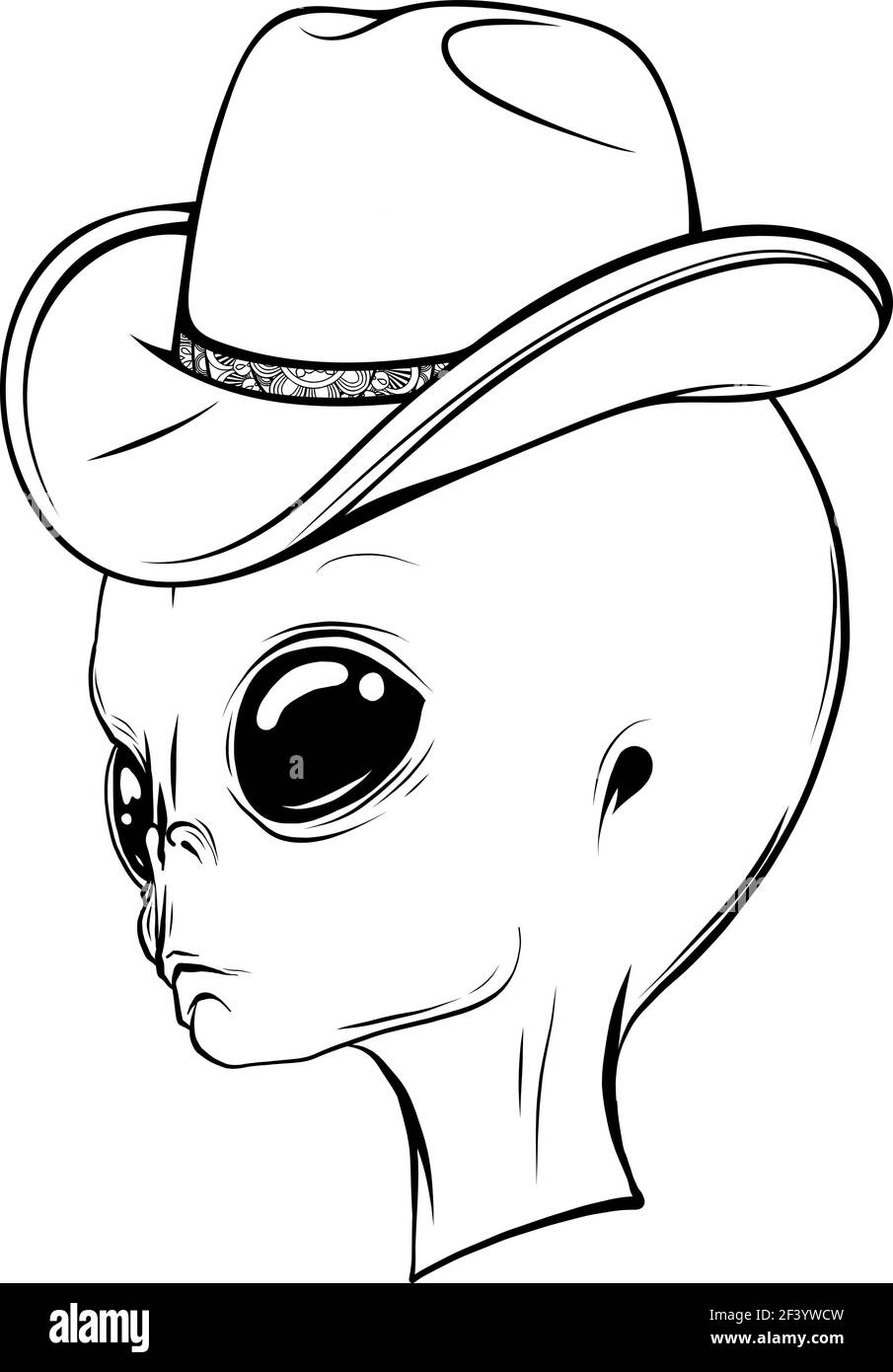draw in black and white of alien head with hat vector illustration design Stock Vector