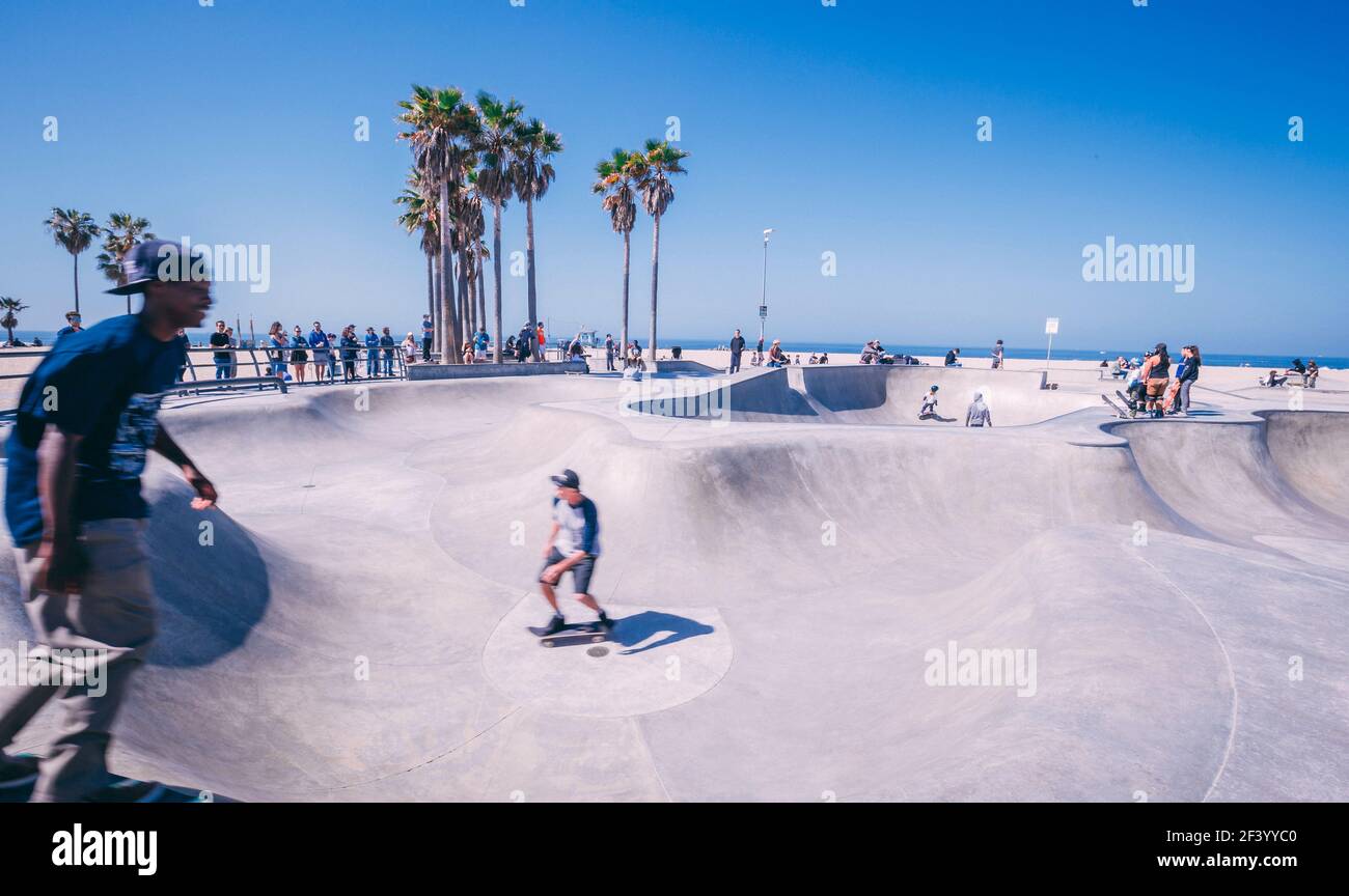 Skate Boarding in Venice Beach California Skate Park Stock Photo