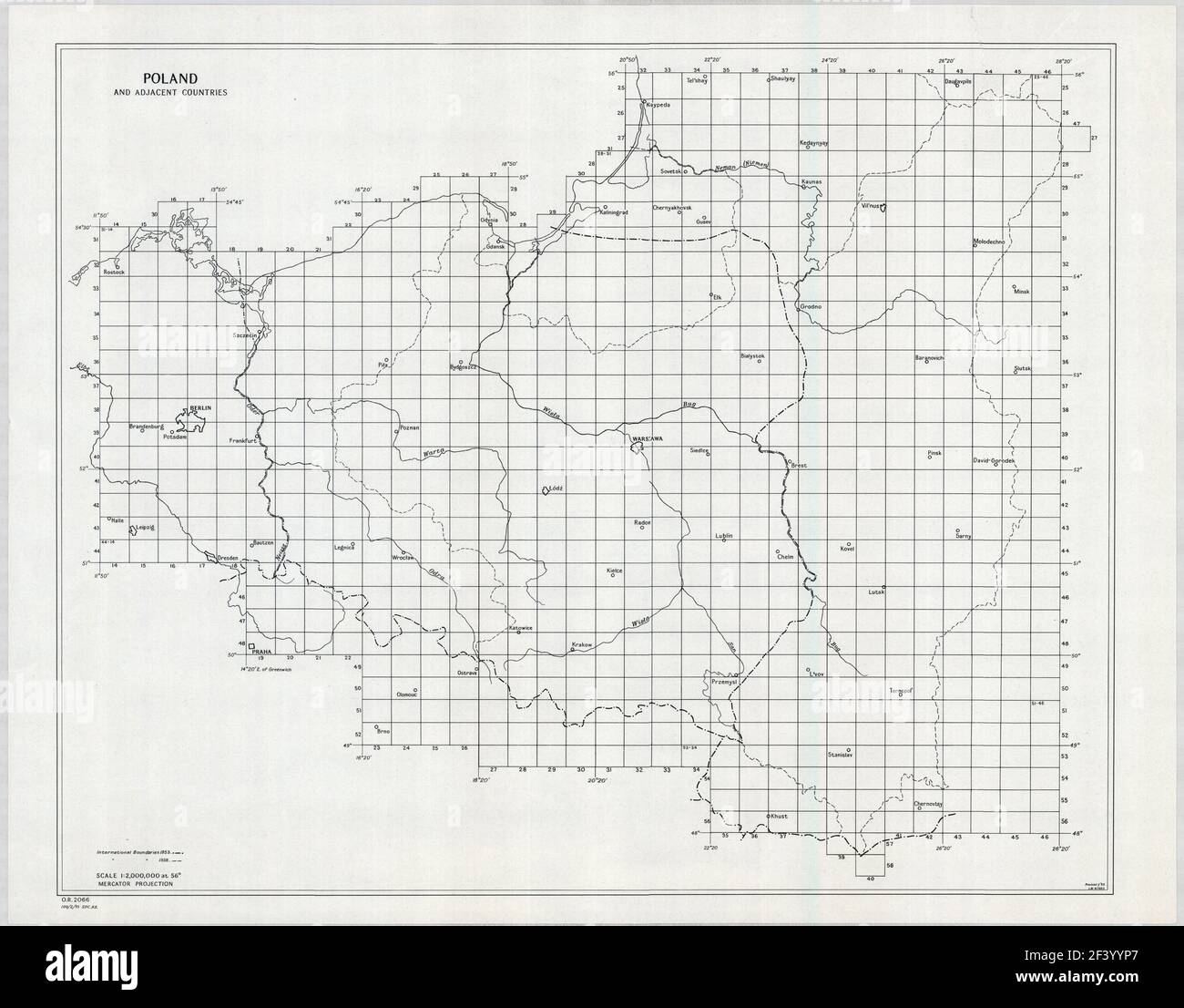 POLAND AND ADJACENT COUNTRIES intern boundaries blank 1938 1953 Stock Photo