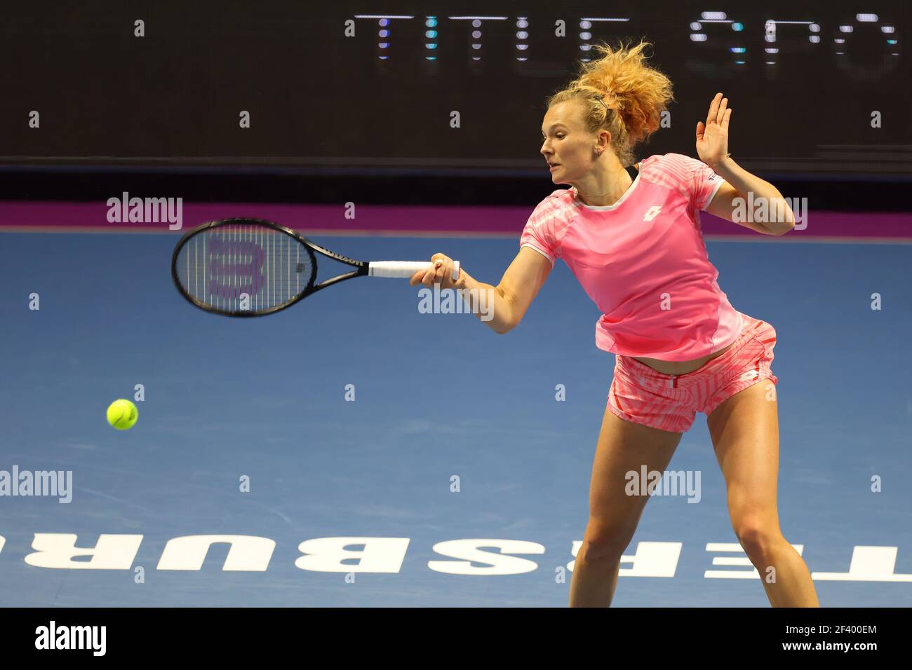 Katerina Siniakova of Czech Republic playing against Margarita Gasparyan of Russia during the St.Petersburg Ladies Trophy 2021 tennis tournament at Sibur Arena