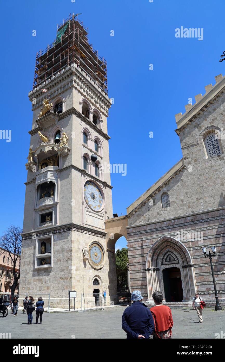The bell tower of Duomo di Messina, Messina Cathedral, Sicily, Italy Stock Photo