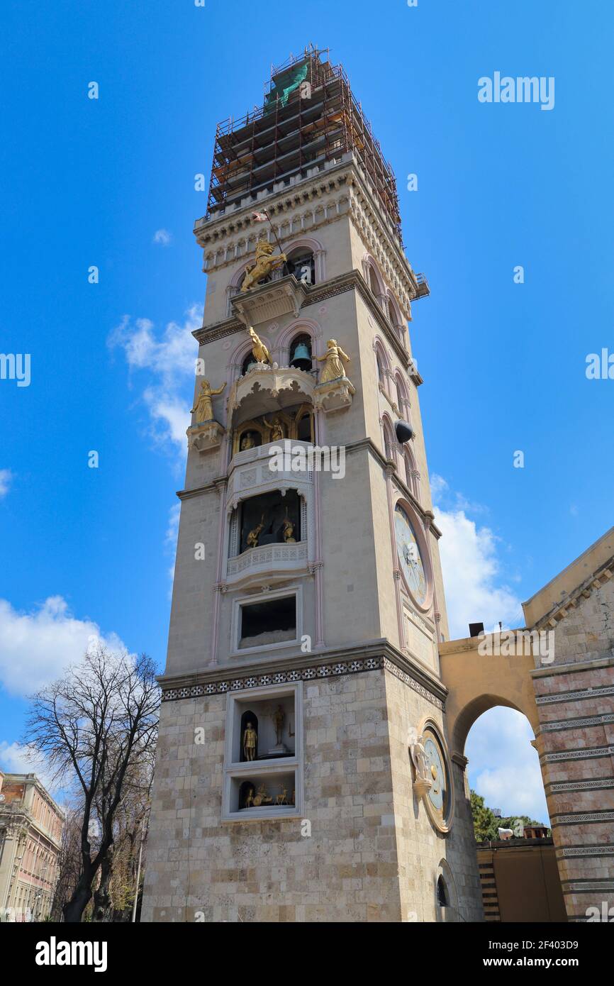 The bell tower of Duomo di Messina, Messina Cathedral, Sicily, Italy Stock Photo