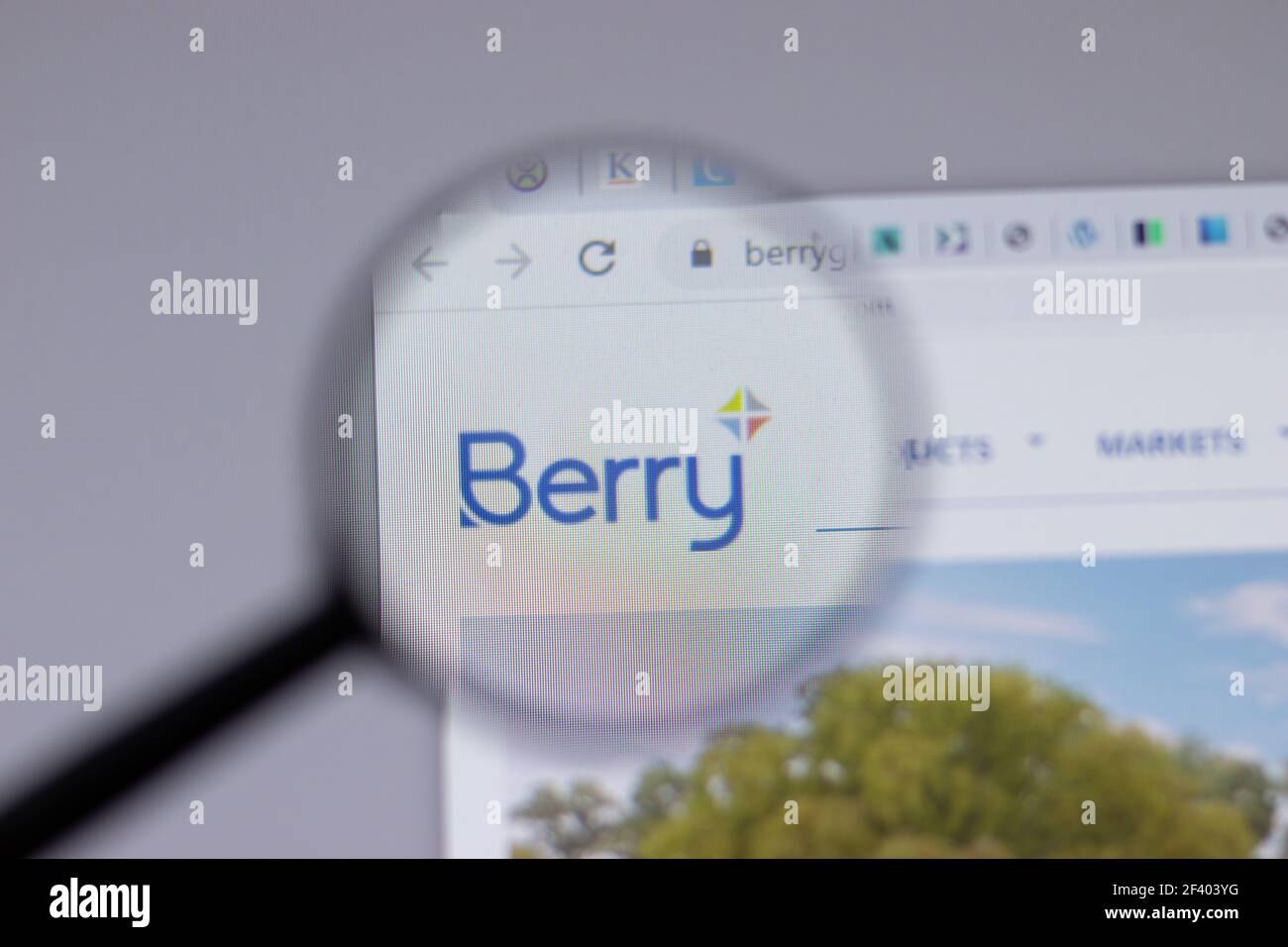 New York, USA - 18 March 2021: Berry Global company logo icon on website, Illustrative Editorial Stock Photo